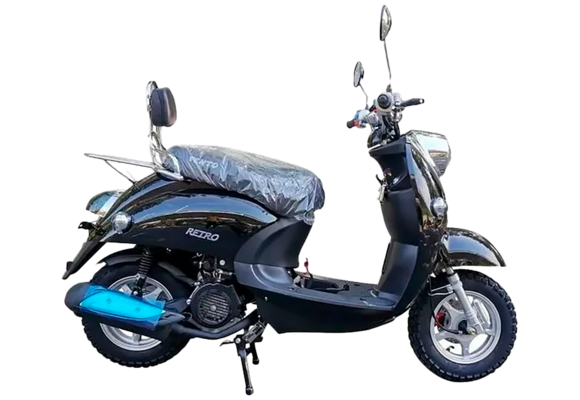 Скутер VENTO RETRO 49cc (150) сигнализация, кофр Чёрный pitbikemarket.ru